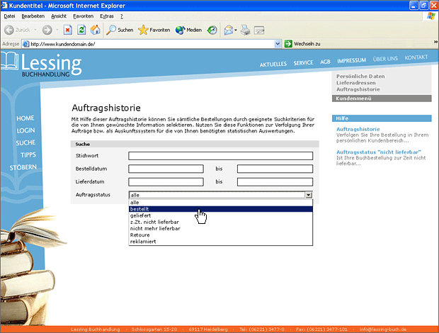 Screenshot von Liber, Beschreibung siehe unten.