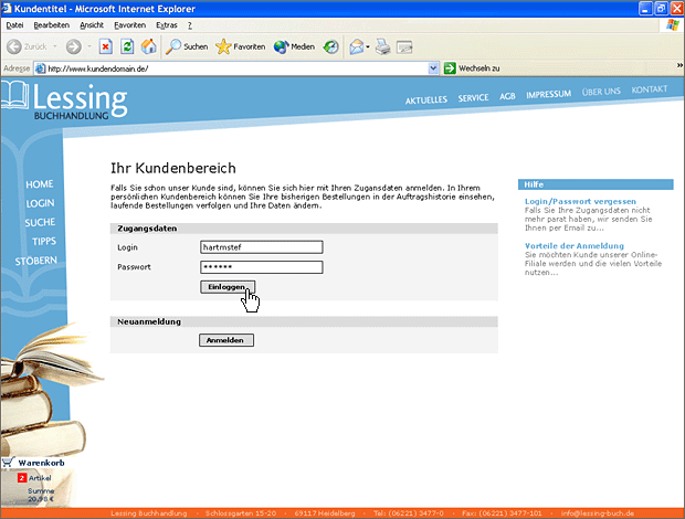 Screenshot von Liber, Beschreibung siehe unten.